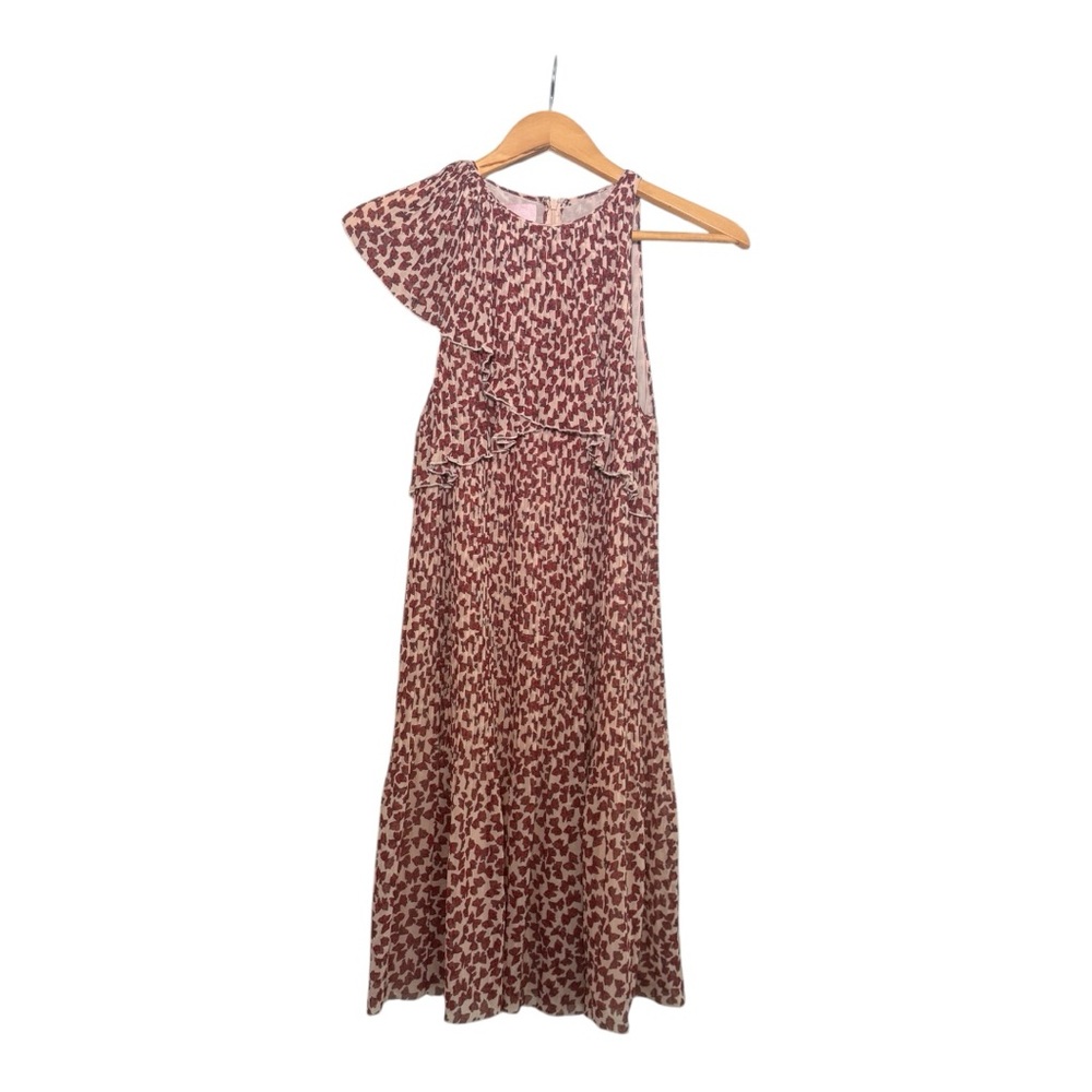 Gamba Paris One-Shoulder Red Bow Print pleated Dress